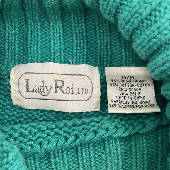 Vtg 80s Lady Roi Knit Turtle Neck Sweater - Long Tunic Style - M / L - Crochet - Picture 2 of 7